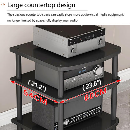 XEOKXOIT 4 Tier AV Media Stand, Audio Rack Tower Adjustable Height, TV Game Console Equipment Shelf, CD Record Player Stereo Component Rack Cabinet for Home Theater Studio (Black)