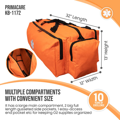 Primacare Case of 10 Oxygen O2 Gear Bags, 32x12x13 inches with Multiple Compartments Waterproof Bottom and Heavy-Duty Zippers, Orange, CSKB-1172