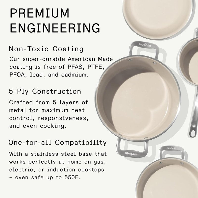 Made In Cookware | 7-Piece Ceramic Non Stick Pot and Pan Set (Stainless Handle) | 5-Ply Stainless Clad | Professional Cookware | Crafted in Italy | Induction Compatible