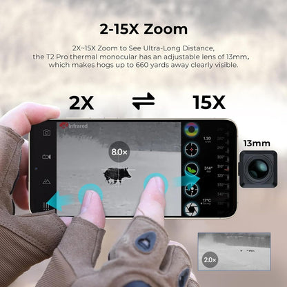 InfiRay T2 Pro Night Vision Thermal Monocular, Thermal Imager Camera, 256X192 Resolution, 13mm Focal Length, 13.6X10.2 FOV, Hot Spot Tracking for Hunting, Up to 1300m (for Android Only)