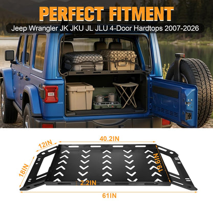 W&JWN Rear Trunk Cargo Rack Basket Tray Compatible with Jeep Wrangler JK JKU JL JLU 4-Door Hardtops 2007-2026 Sturdy Steel Interior Luggage Rack Shelf for Camping Trip Gear（400LBS）