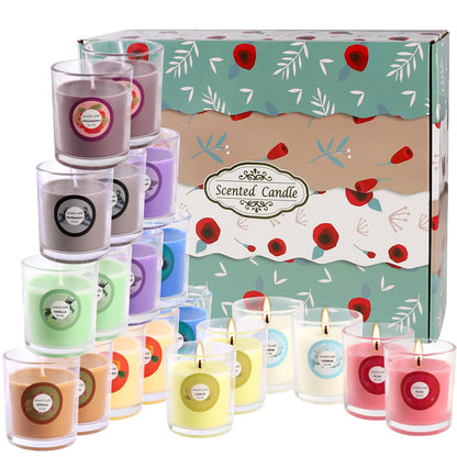 WREXCS Scented Candles with 10 Fragrances Gift Set for Home and Women，2.2oz Aromatherapy Soy Wax Glass Jar Candle，20 Pack