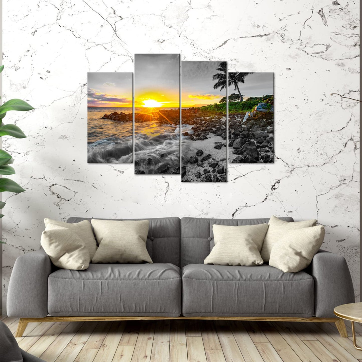 LevvArts Hawaii Sunset Wall Art Canvas Prints Tropical Beach Picture Maui Landscape Painting Artwork Framed for Home Living Room Ready to Hang
