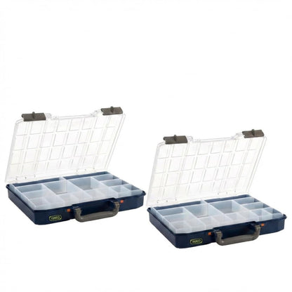 Raaco CarryMore 55 Storage System – Includes 2 CarryLite Slim 2.3 Inch Height Organizers (16 Inserts Each) – Stackable Modular Tool Storage Unit – Portable Hardware & Parts Organizer (2X CarryLite 55)