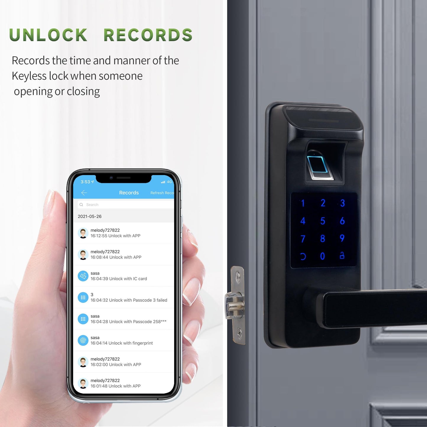 Harfo Smart Door Lock, Heavy Duty 5 in 1 Keyless Entry Door Lock, Full App Control Digital Keypad Lock, Reversible Handle with Fingerprints and Passcodes for Family/Office/Apartment (Gold)