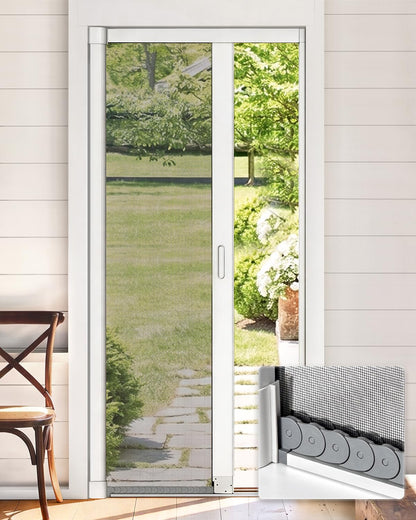 Paramondo Retractable Screen Door for Single Door, Free Stop Sliding Patio Doors - Durable Aluminium Frames with Fiberglass Mesh - White, Size 32''W x 80''H