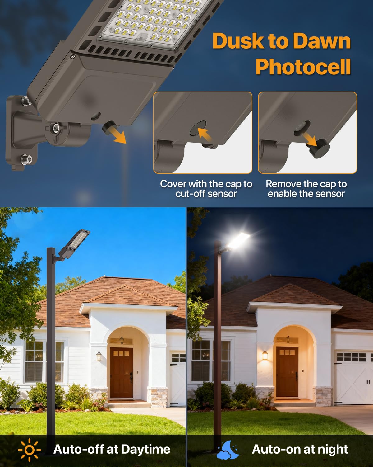 DEMILARE 400W LED Parking Lot Light - 60,000LM Adjustable Arm Mount Outdoor Flood Shoebox Light with Dusk to Dawn Photocell, IP65 Waterproof Commercial Street Area Lighting for Parking Lot, Stadium