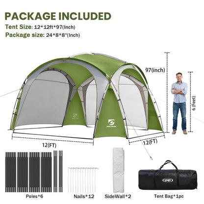 UNICAMPER Beach Tent 12 X 12ft Large UPF50+ Pop Up Canopy with 2-Pcs Side Wall, Sun Shelter Rainproof, Waterproof for Camping Trips, Backyard Fun, Fishing, Parties, Or Picnics(Green)