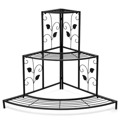 Giantex 3 Tiers Corner Shelf Metal Plant Stand, Stair-Step Style Flower Pot Display, Ladder Plant Display Rack, Quarter Round Plant Shelf for Indoor Outdoor Use