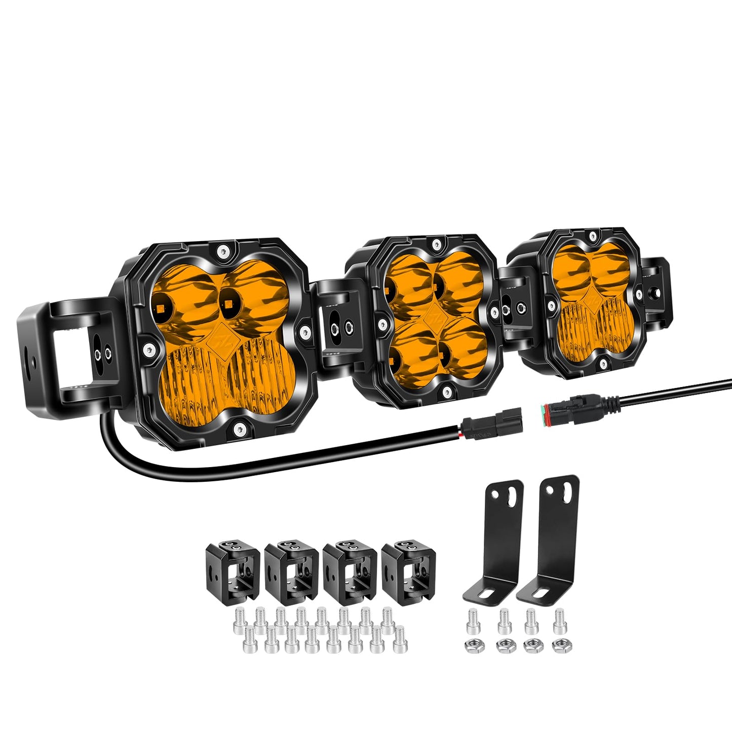 Willpower 21" 90W 9000LM LED Work Light Bar with DT Connector, Square Off Road Driving Lights 12V 24V Fog Lamps for Car Vehicle Truck 4x4 Boat Tractor, 3000K Amber, Waterproof Headlight, Spot Flood