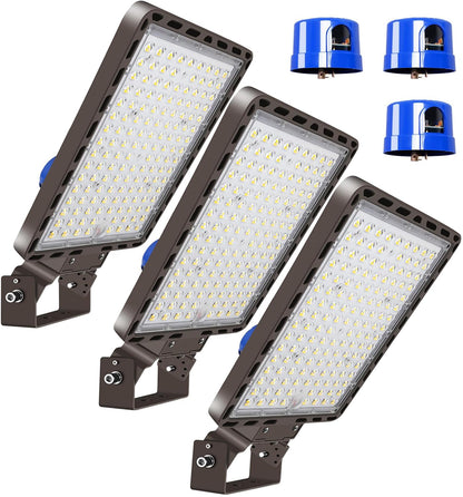 ledmo LED Parking Lot Lights 350W LED Flood Lights Outdoor 52500LM 5000K Adjustable Trunnion Mount Dusk to Dawn Area Security Street Lighting Commercial Wall Mount Warehouse Shop Garage IP65 3 Pack