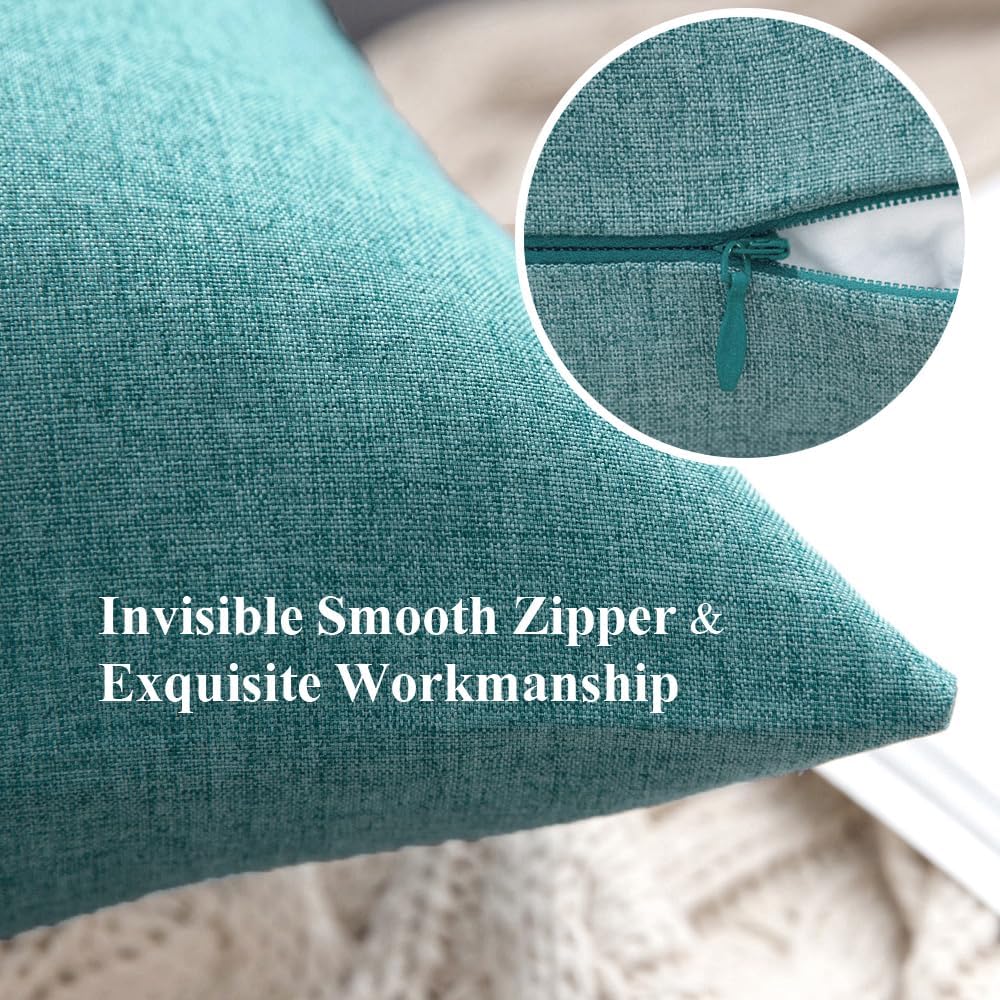 MIULEE Decorative Outdoor Throw Pillow Covers - Waterproof Faux Linen Cushion Cases | 16x16 Inch Turquoise, Set of 2