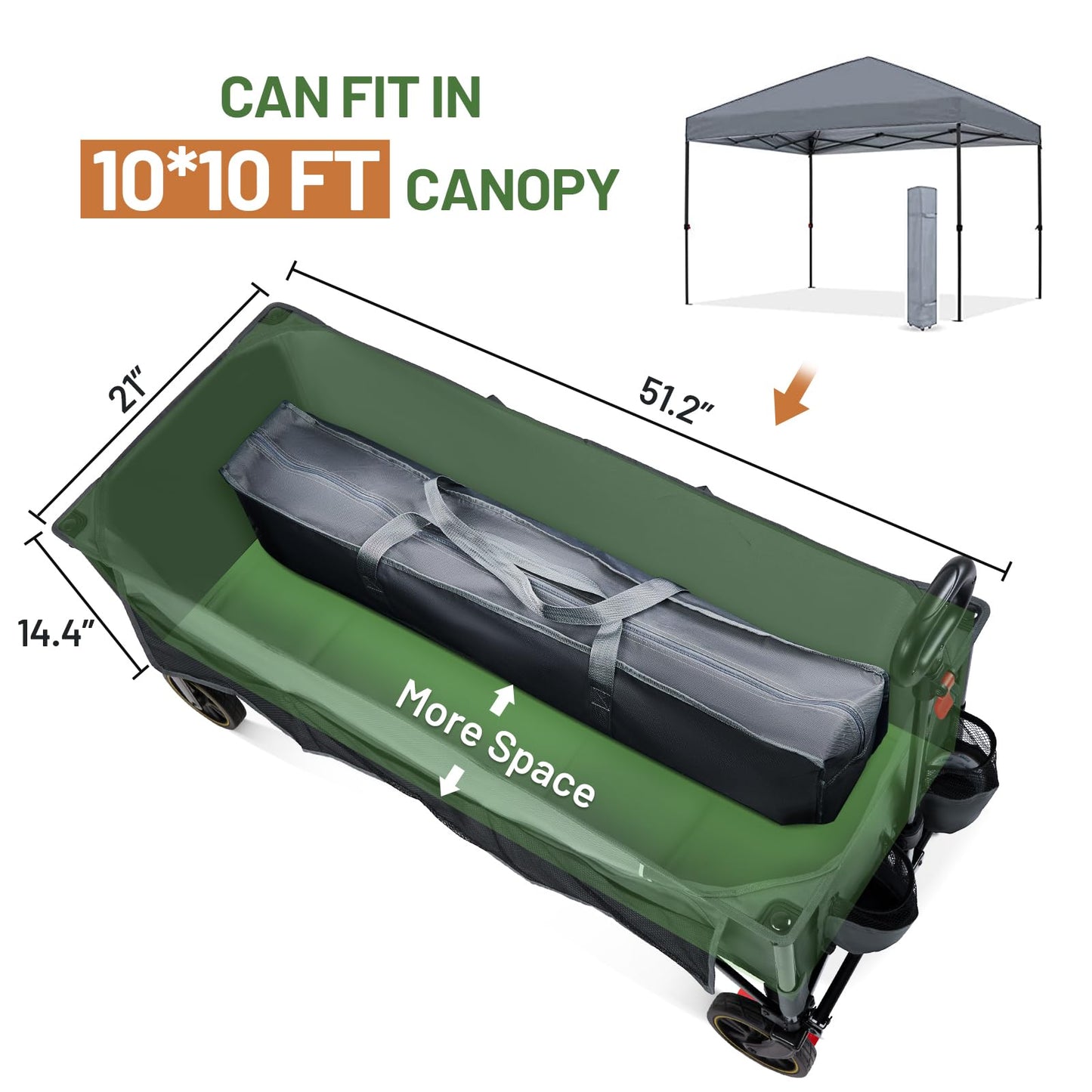Timber Ridge 51.2'' Extended Collapsible Wagon Cart, 500LBS Heavy Duty Foldable Utility Wagon with Adjustable Handle, 400L Capacity Portable Cart with Cargo Net for Camping Sports Shopping-Grey