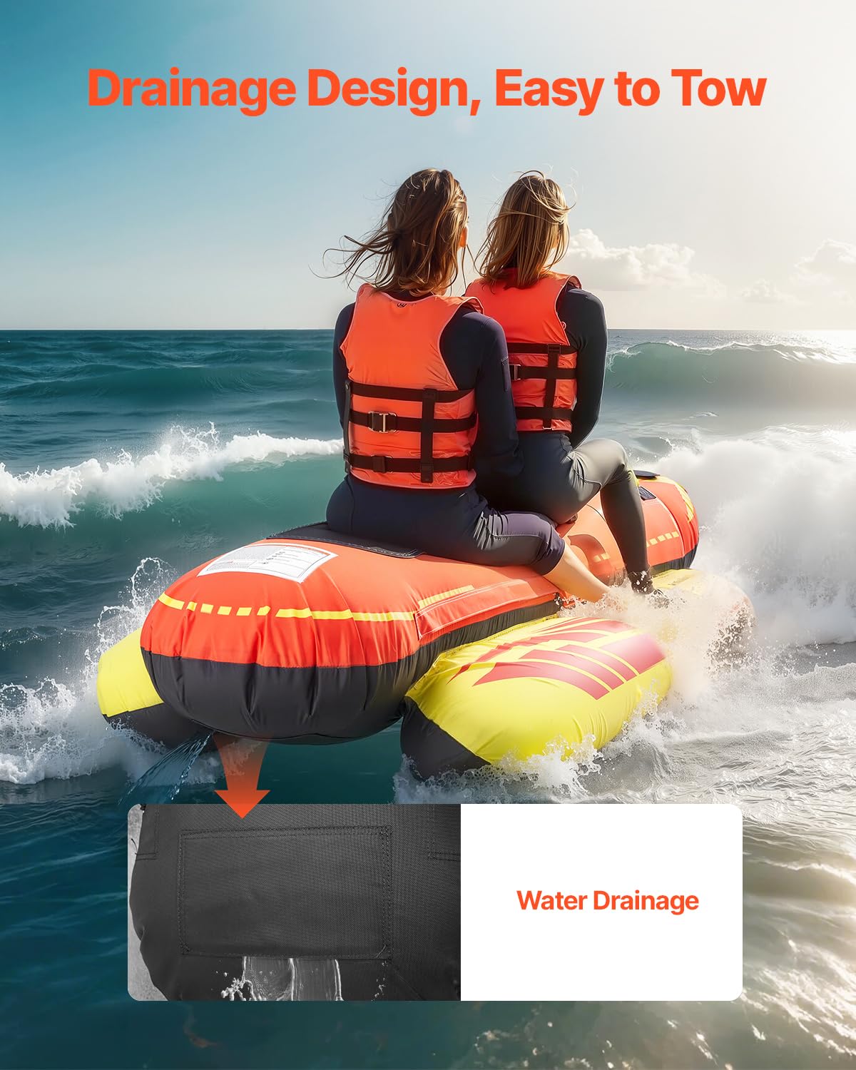 VEVOR Towable Tubes for Boating, 1-3 Riders Inflatable Boat Tubes and Towables, 510lbs Capacity Hot Dog Water Sport Tube for Boat to Pull - with Full Nylon Cover, Padded Handles & Speed Safety Valve