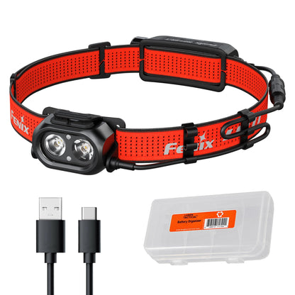Fenix HP12R-T 1300 Lumen Rechargeable Running Headlamp – Split Power Design, White/Neutral White/Red Light Modes with Lumentac Organizer (Red)