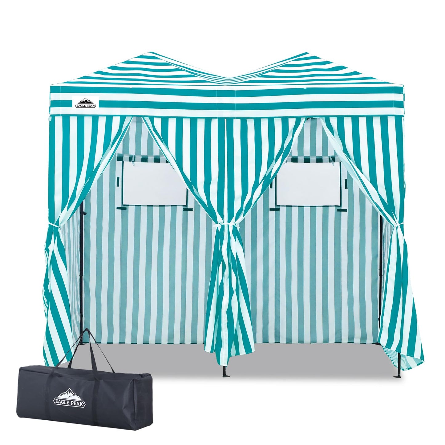 EAGLE PEAK Outdoor Pop Up Changing Room 8x4 ft, 2-Room Portable Privacy Shelter for Beach, Pool, Photoshoots or Dressing Room, White/Light Blue