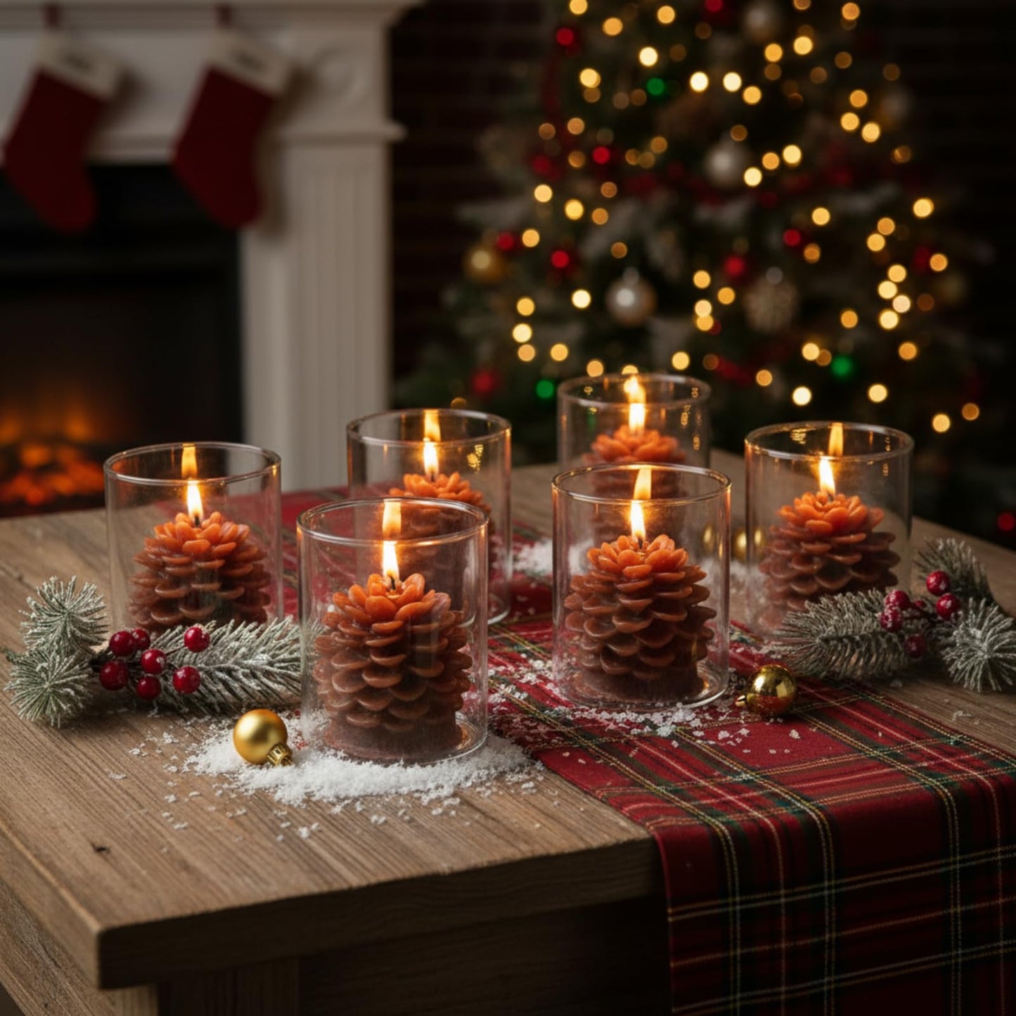 Riakrum 6 Sets Pine Cone Candles Flammable Acorn Decor with Straight Glass Container Real Wax Unscented Candle for Winter Holiday Decoration