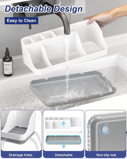 Skiennix Bathroom Counter Organizer - 7 Slot Detachable Toothbrush Holder | Anti-Slip Vanity Storage for Adults & Kids
