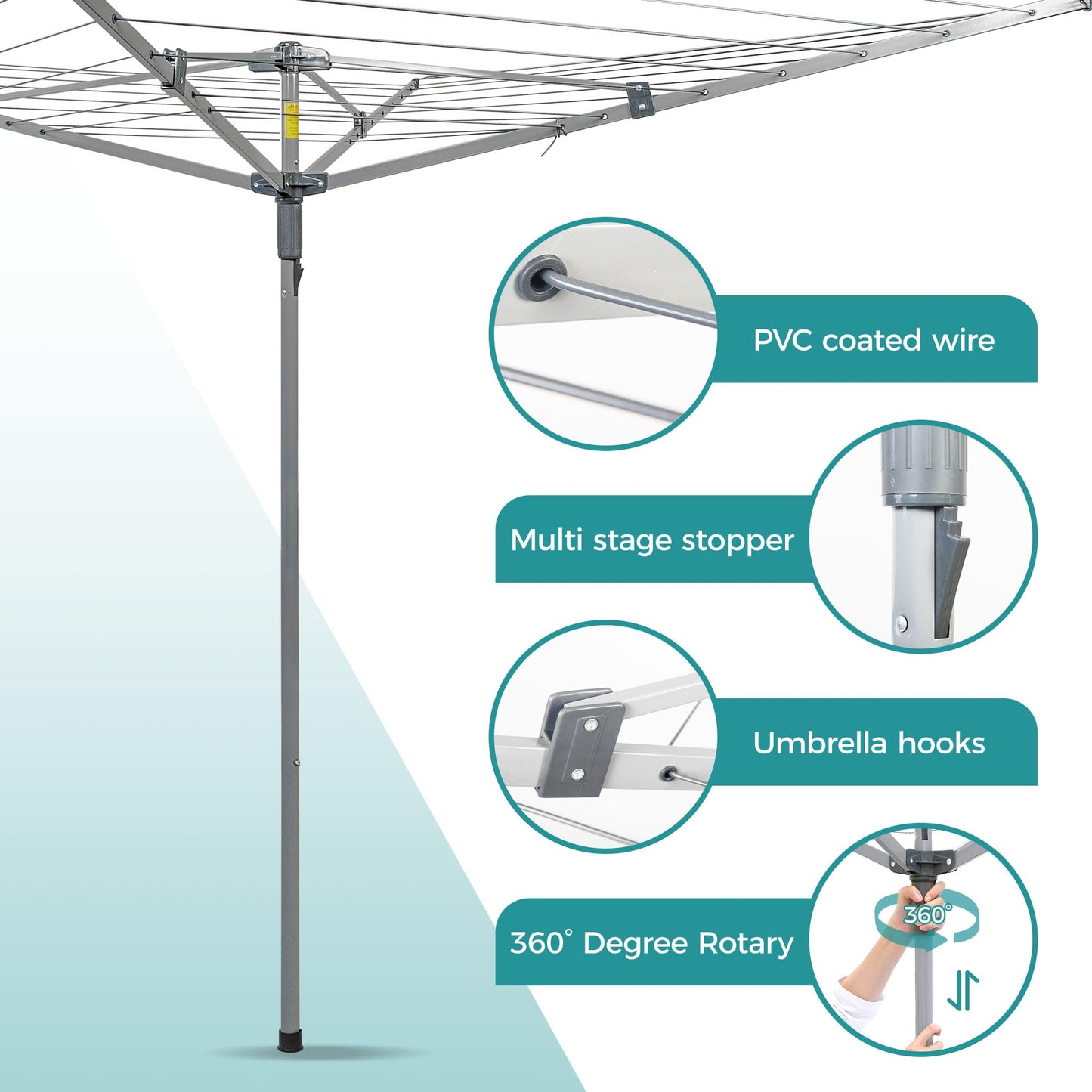 Sukkiri Homu Foldable Laundry Drying Rack, Umbrella Style Clothes Dryer 131 Ft Clothesline for Outdoor Backyard Use, Portable Garment Airer (78.74" H x 68.5" W x 49.61" L)