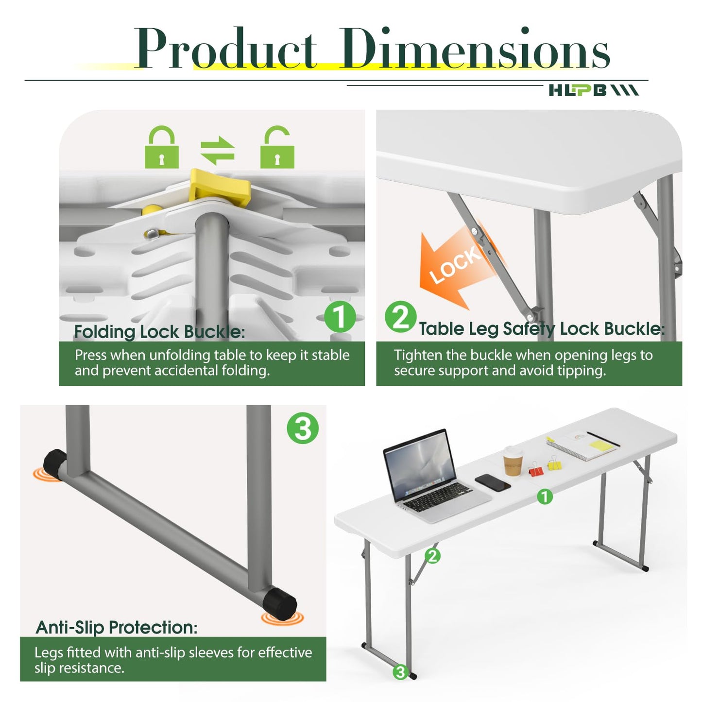 HLPB 6 FT Narrow Folding Table 2 PCS, Tabletop Fold-in-Half, Thickened HDPE Material and Thicker Metal Frame, Foldable Table with Handle & Safety Locks, Perfect for Meeting, Party, White