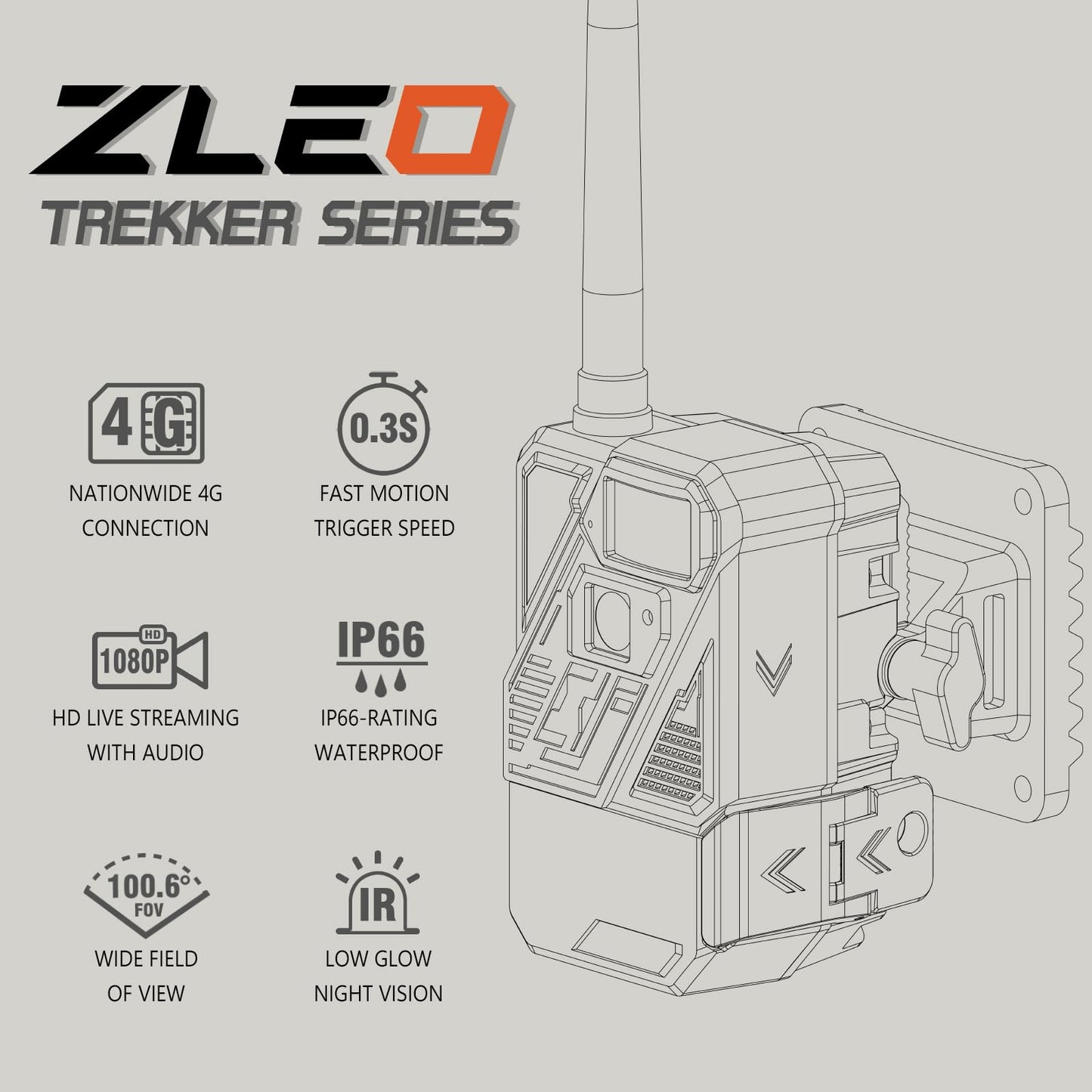 Zleo Cellular Trail Camera with Lifetime Data Free - Low Glow Night Vision Motion Activated, IP66 Waterproof, Live Streaming, 32GB Memory Card & Solar Panel Included