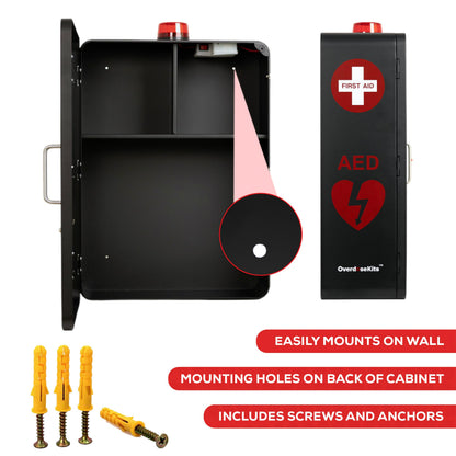 OVERDOSE KITS Emergency Medical Station – Wall Mount Cabinet for AEDs, Naloxone, Bleeding Control & First Aid Kits – Public Space Storage Solution – Black, Medium (AED & Accessories Not Included)