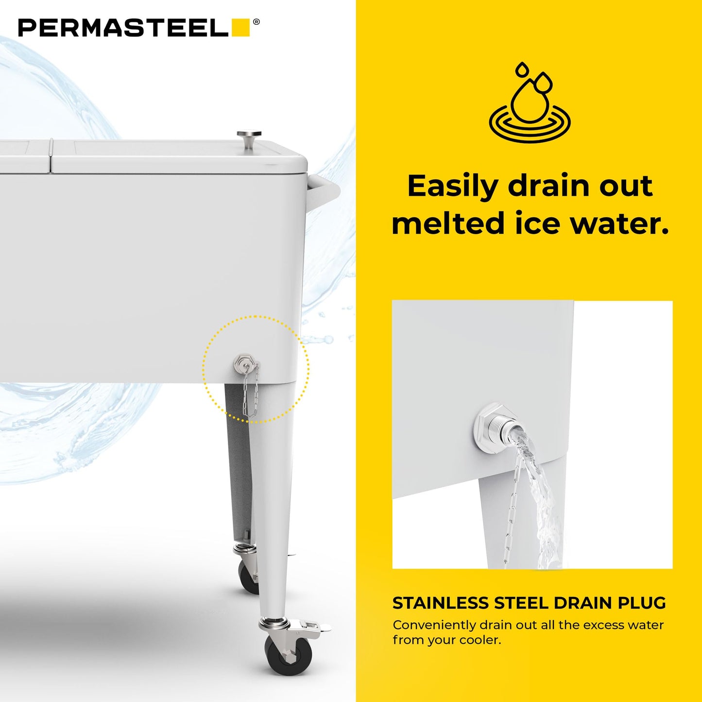Permasteel Party Cooler with Divider, Spacious 80-Qt Capacity, Chills 36hrs, Serving Tray, Rolling Ice Chest for Indoor and Outdoor Entertainment, Matte White