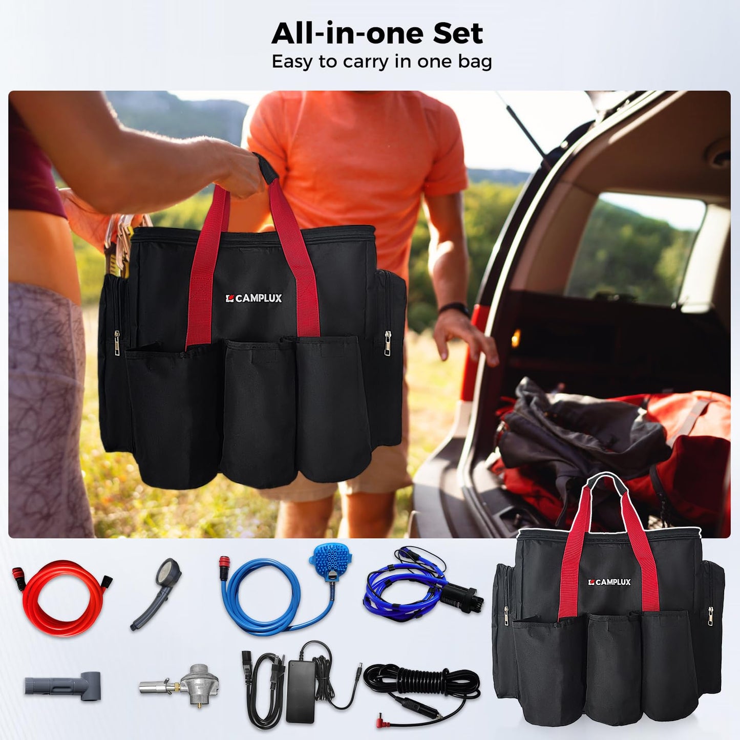 CAMPLUX Nano 3 Max, Portable Propane Water Heater & Shower Pump, Rechargeable Portable Shower System, CSA Certified Safety, Instant Hot Water for Camping, Hiking, Glamping & Vacationing