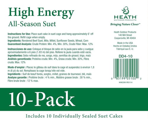 Heath Outdoor Products High Energy Suet Cake - All Season, 20 Pack for Wild Birds