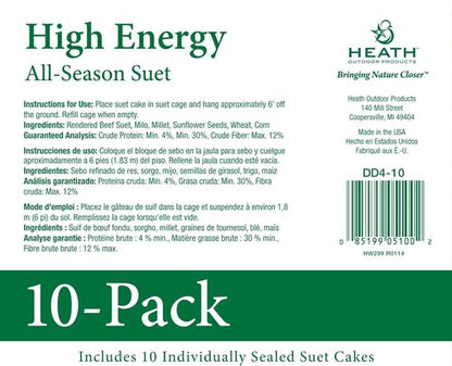 Heath Outdoor Products High Energy Suet Cake - All Season, 20 Pack for Wild Birds