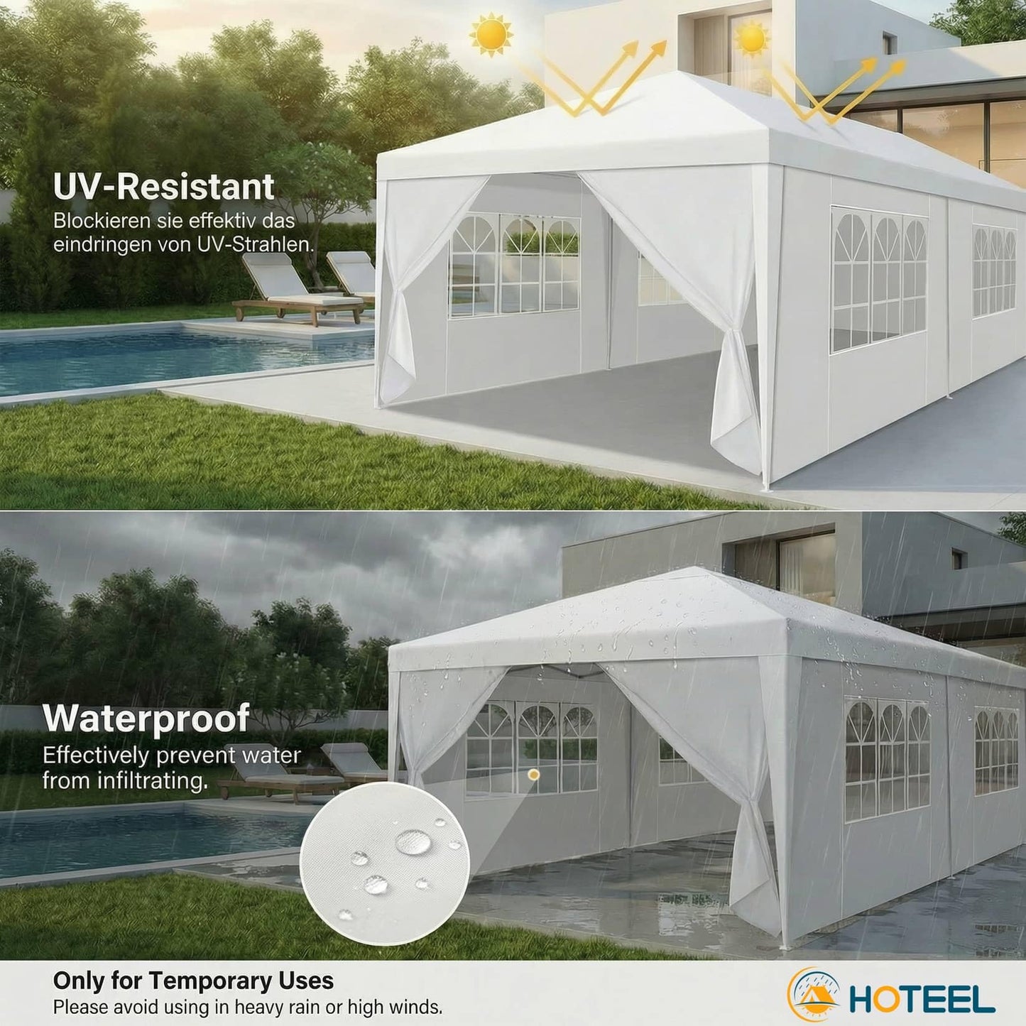 HOTEEL 10x30 FT Party Tent Outdoor Canopy Tents for Parties with 8 Removable Sidewalls, Carpas para Fiestas Waterproof for Gazebo Large Backyard Shelter Patio Wedding Event Tent BBQ White