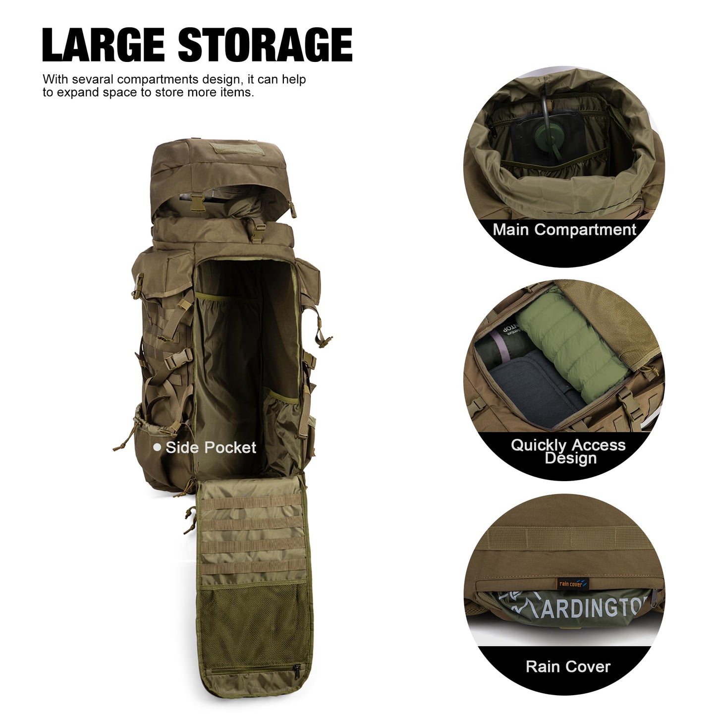 Mardingtop 70L Hiking Backpack+ Molle Tactical Utility Pouch