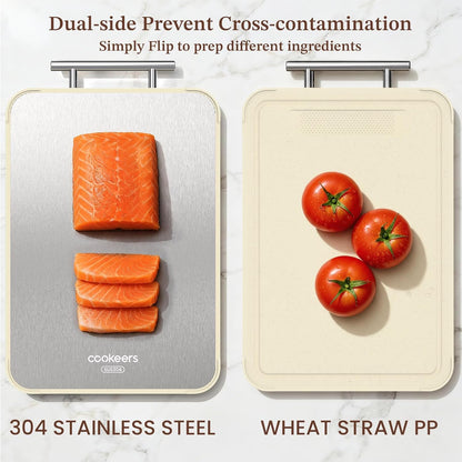 Skiennix Stainless Steel Cutting Board - Double-Sided Non-Toxic Chopping Board for Meat | 15.8"L x 10.2"W