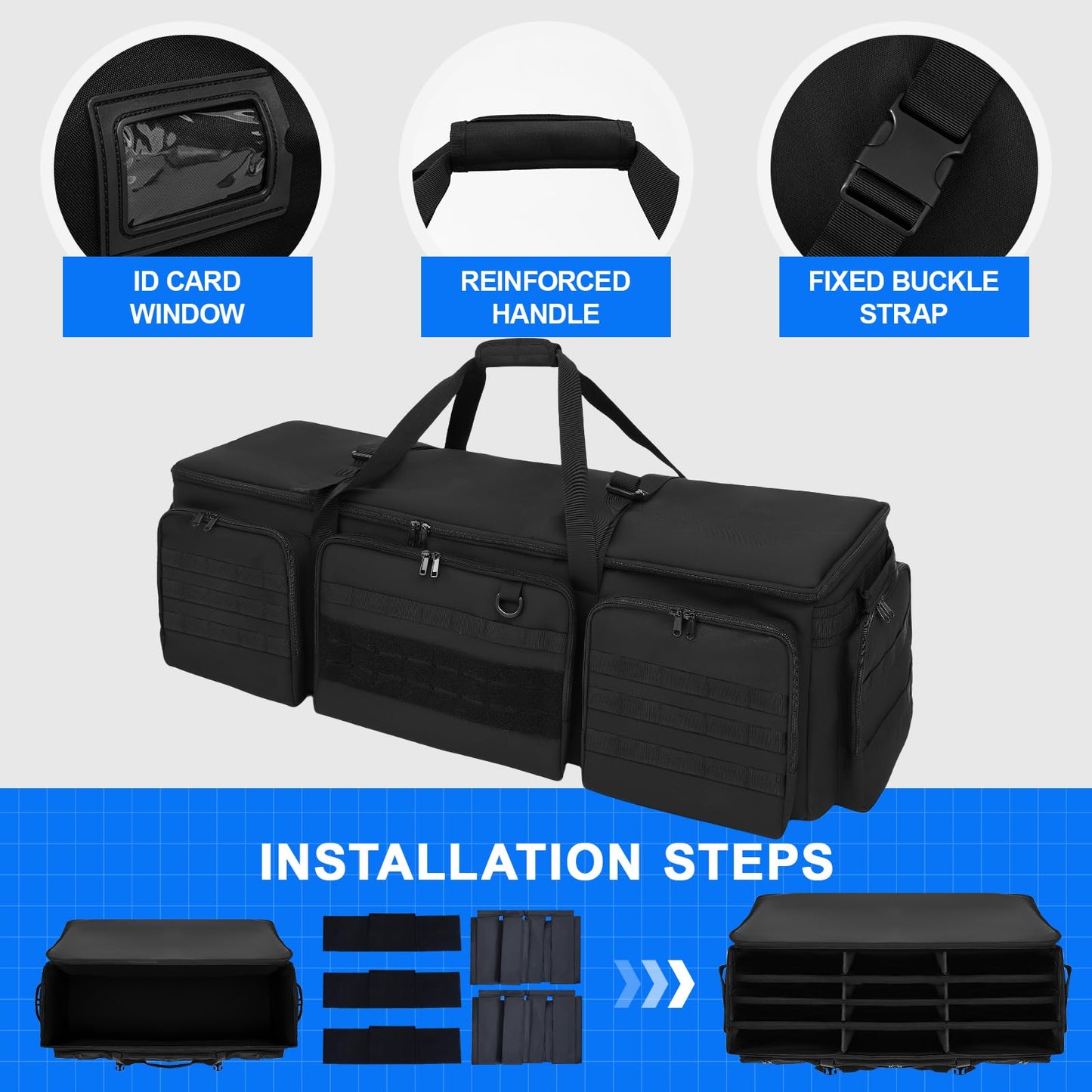 Bulyoou 42" Soft Rifle Case for 4 Guns with Molle, Tactical Multi Gun Bag with Padded Dividers and Backpack Straps, Extra Pockets for Outdoor Hunting and Shooting Range, Safe Storage Shipping (Black)