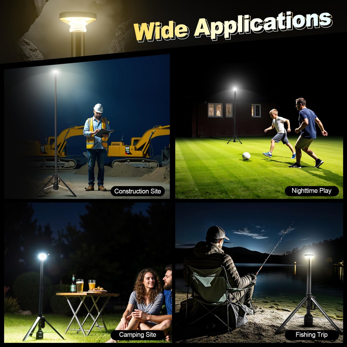 SYLSTAR 360° Rechargeable Work Light with Remote &Telescopic Stand (8.4Ft), 3000LM Ultra Bright, 8000mAh Battery, 3CCT Dimmable, Portable Camping Light for Jobsite Workshop Sports Emergencies(Black)