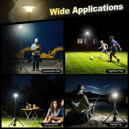 SYLSTAR 360° Rechargeable Work Light with Remote &Telescopic Stand (8.4Ft), 3000LM Ultra Bright, 8000mAh Battery, 3CCT Dimmable, Portable Camping Light for Jobsite Workshop Sports Emergencies(Black)