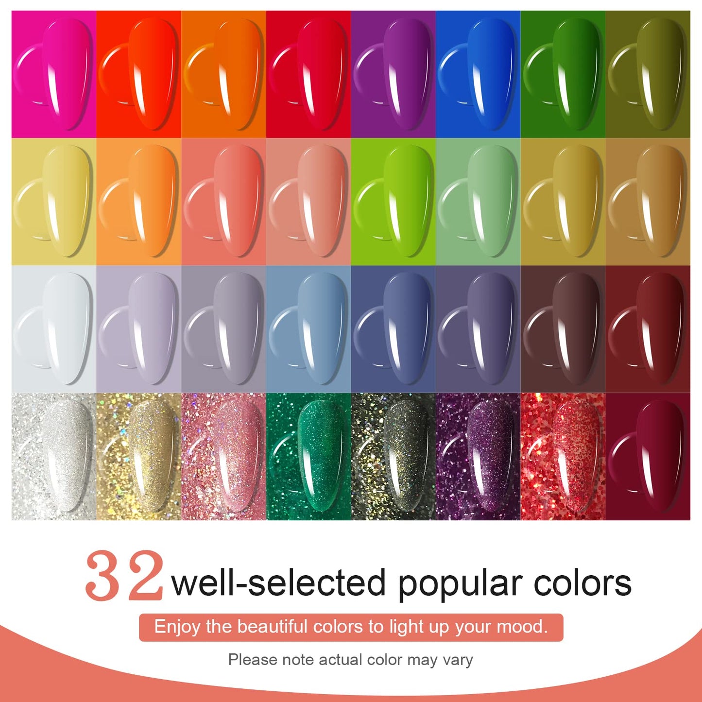 JODSONE Gel Nail Polish Kit with U V Light 32 Colors Gel Polish Nail + 4 Functional Adhesive Bottles Kit Soak Off Manicure Tools Gifts for Women