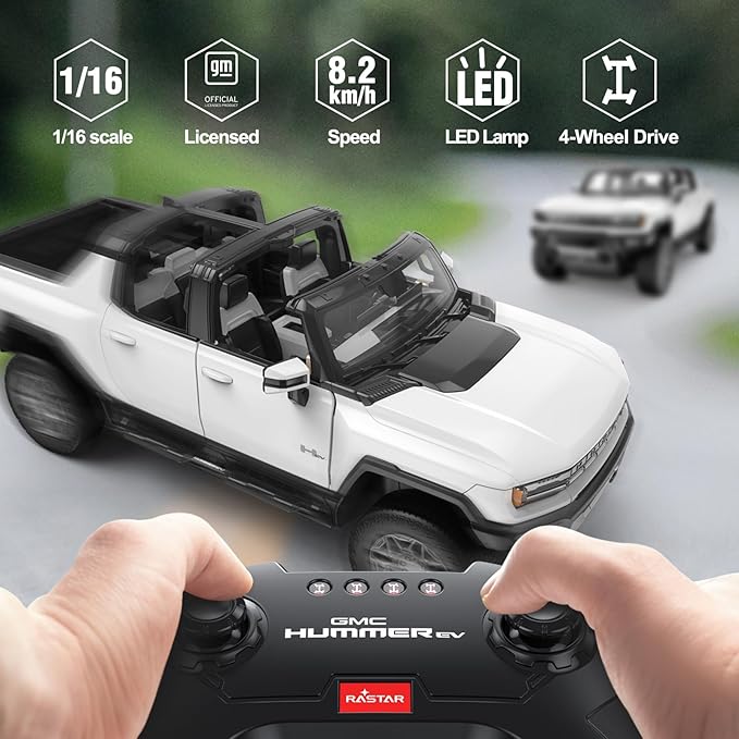 RASTAR Remote Control Car 1/16 Scale GMC Hummer EV Pickup RC Car Electric Off-Road Monster RC Hummer Truck for Kids Boys White 2.4G