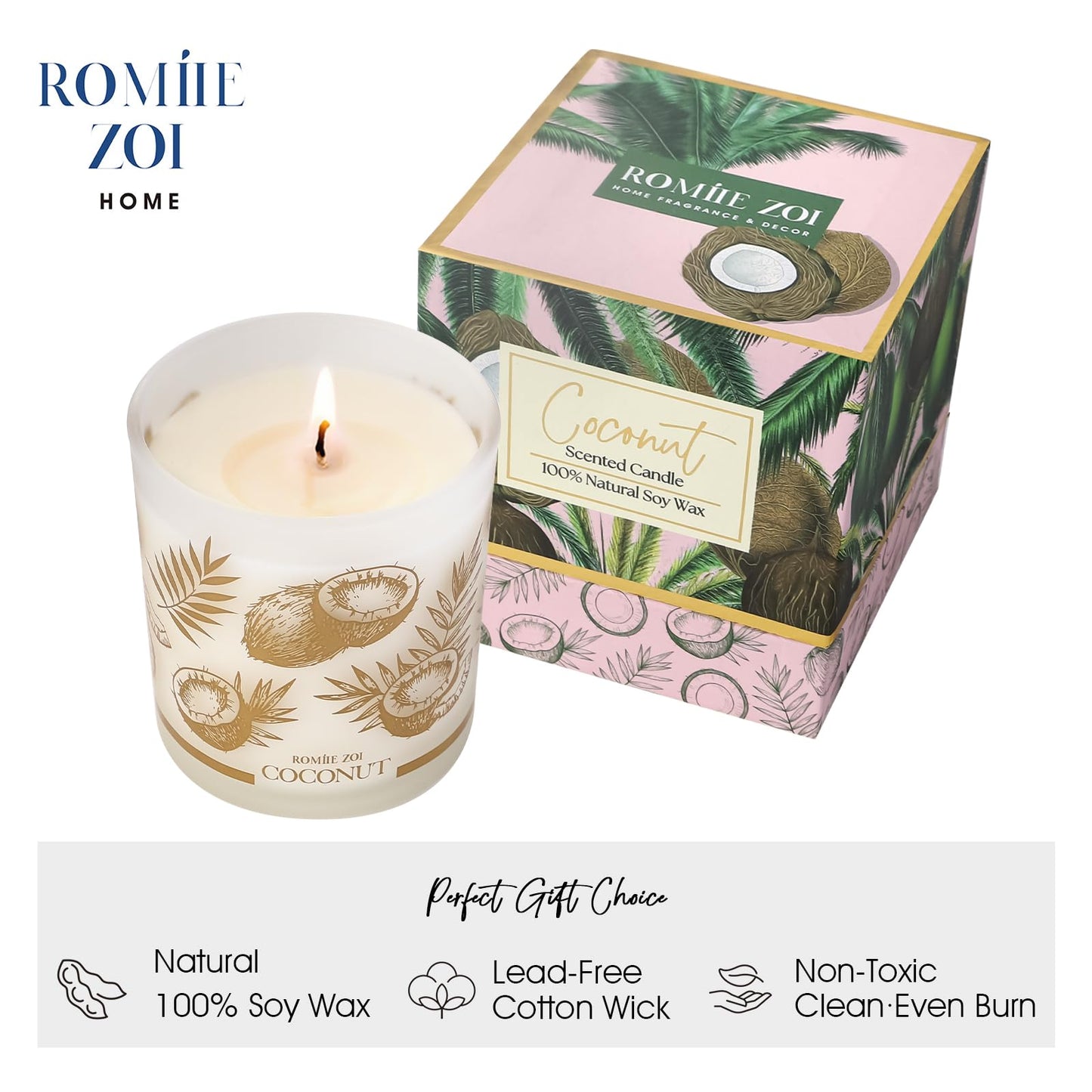 ROMIIE ZOI Scented Candle - Coconut - 6oz Aromatherapy Soy Wax Jar Candle for Home, Gifts for Women - 170g