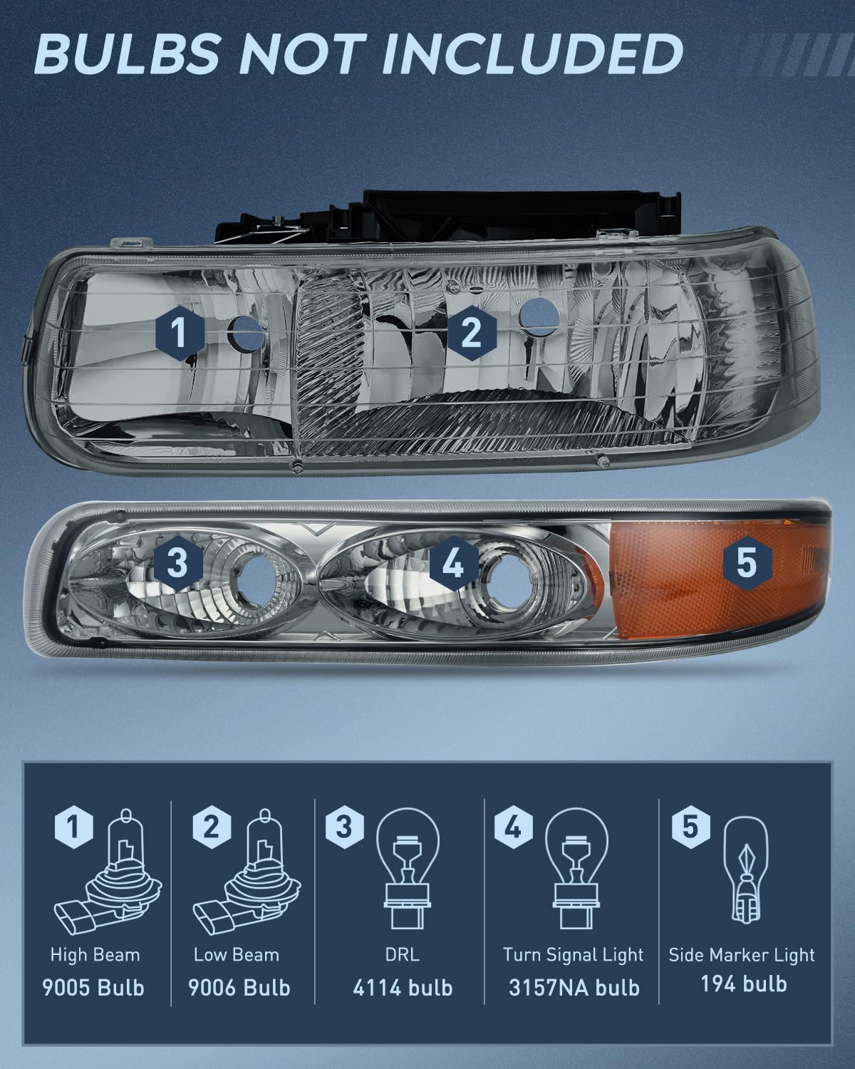 Nilight Headlight Assembly for 1999 2000 2001 2002 Chevy Silverado 1500 1500HD 2500 2500HD 3500 Chevrolet Tahoe Suburban Replacement Headlamp Housing Bumper Lights Set