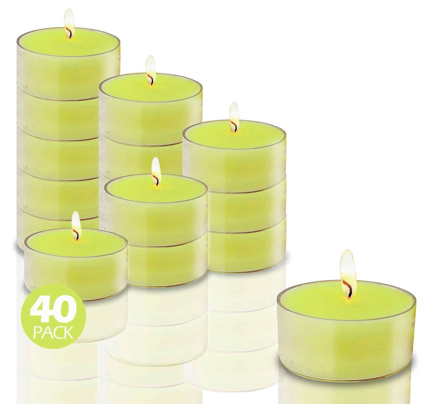 Olive Oil Tea Light Candles - 40 Pack - Clear Cup Unscented Travel, Centerpiece, Decorative Candle - 4.5 Hour Burn Time - by Ner Mitzvah