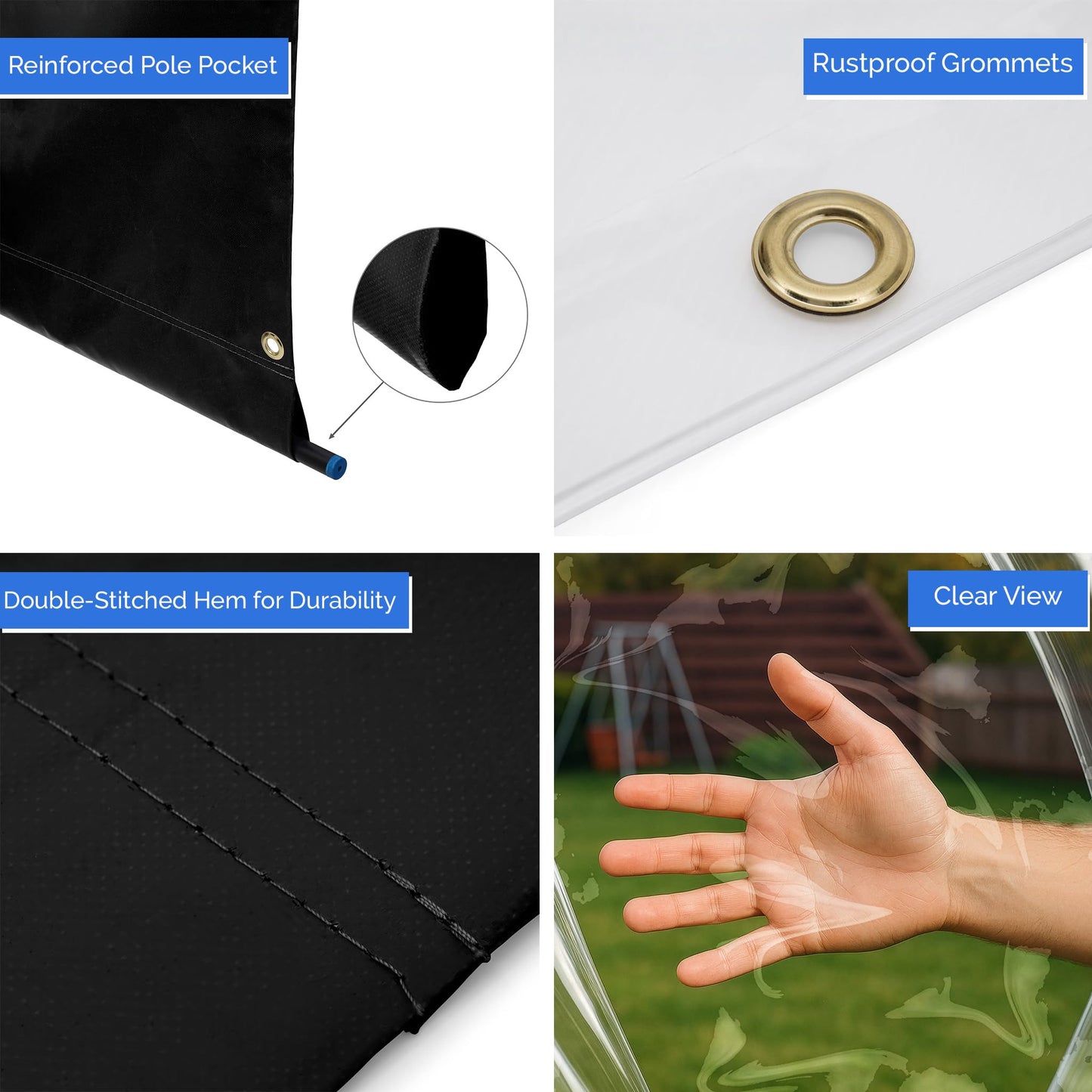 Covers & All Outdoor Clear Panel Curtain, 12 oz Vinyl Outdor Curtains for Patio, Waterproof & Weather Resistant Tarp with Brass Grommets for Pergola, Porch, Gazebos, Balcony (8'H x 10'W Feet, Black)