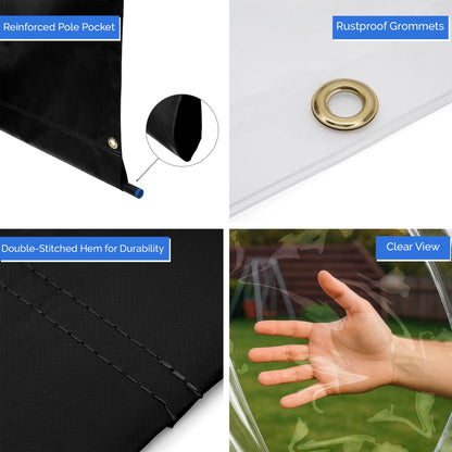 Covers & All Outdoor Clear Panel Curtain, 12 oz Vinyl Outdor Curtains for Patio, Waterproof & Weather Resistant Tarp with Brass Grommets for Pergola, Porch, Gazebos, Balcony (8'H x 10'W Feet, Black)
