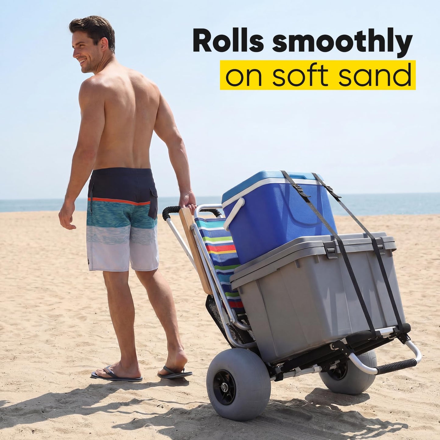 Sekey Beach Wagon with 12" Big Wheels for Sand, Heavy Duty Collapsible Beach Cart with Balloon Tires, Foldable Utility Sand Wagon for Outdoor Camping, Fishing & Groceries.Black