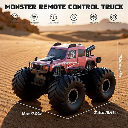 Amphibious Remote Control Trucks2.4G 1:18 4WD All Terrain Off-Road Waterproof Monster RC Cars Pool Toys Hobby RC Vehicle Christmas Birthday Gifts for Kids Boys Girls 8 9 10 11 12+ Pink