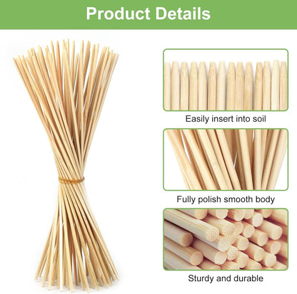 Bamboo Plant Stakes - 18 Inch Wooden Support for Potted Plants | 46 PCS with Wires for Gardening