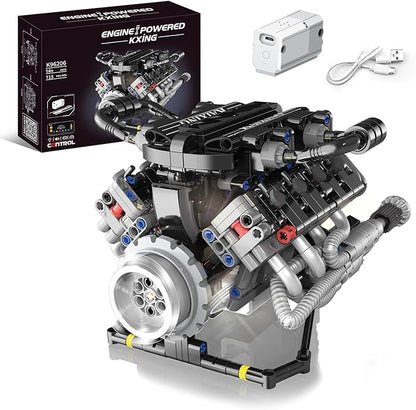 Mini V8 Engine Kit That Runs - Build Your Own STEM V8 Model Engine Kit for Adults8-Cylinder Engines Building Block Sets Mechanic Engineering Construction Toy for Youth &amp Teens (715 PCS)