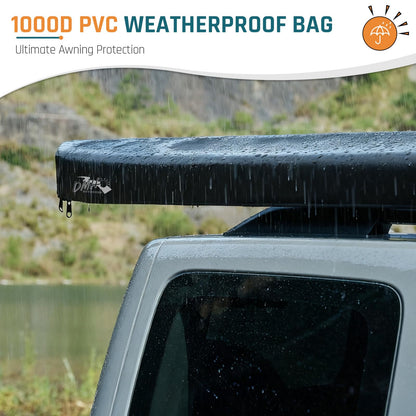 Vehicle Awning 8.2'×8.2' Roof Rack Pull-Out Sun Shade with UV Protection and Waterproof PU1000mm, Retractable Easy Up Camper Awning, Jeep/SUV/Truck/Van/RV Awning for Camping and Overland