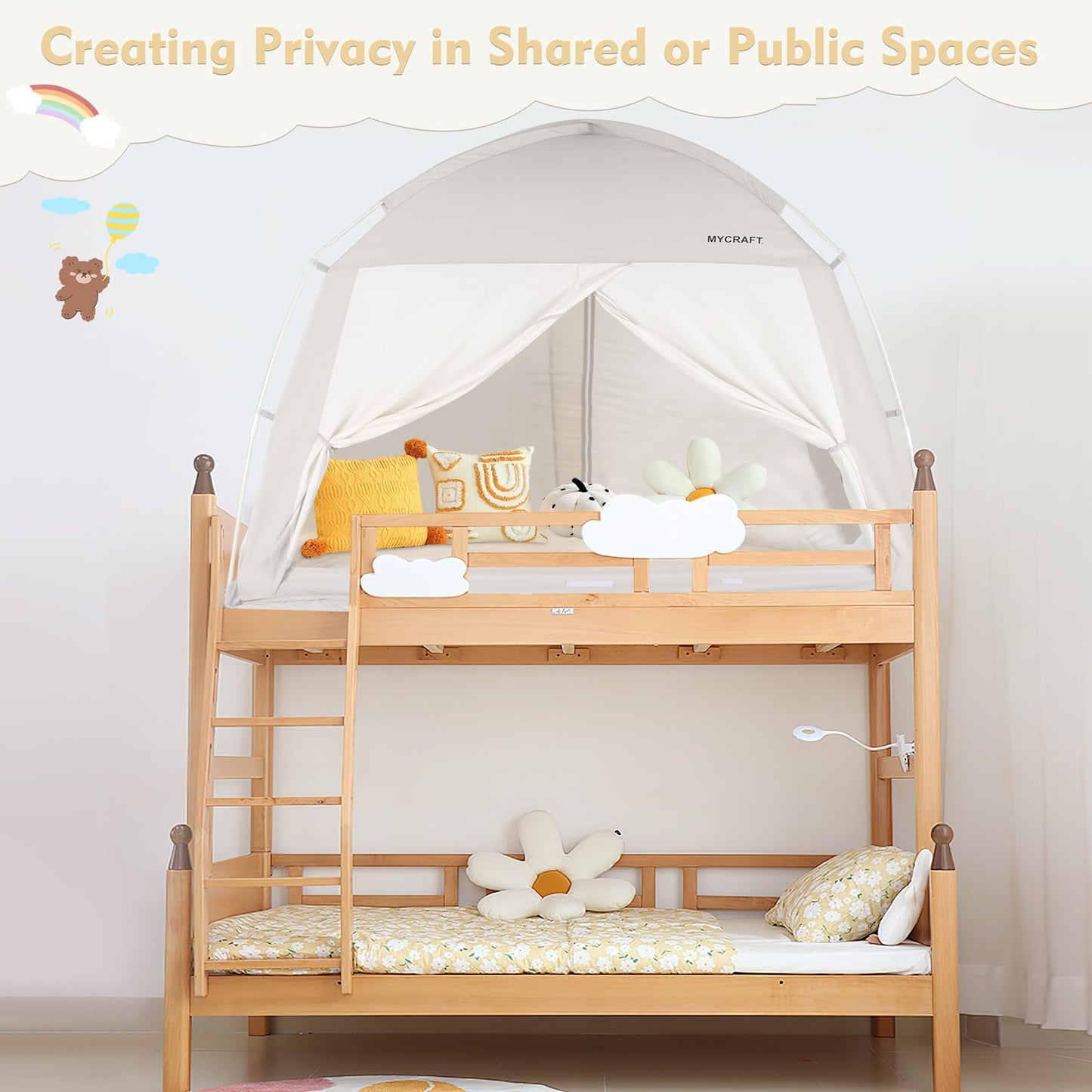Bed Tents Canopy Bed–Privacy Dream Tent for Cozy Indoor Sleeping, Light-Reducing,and Breathable, with 4 Doors Floor Tent Bed–Available in Twin, Full, and Queen Sizes (Gray, Queen)