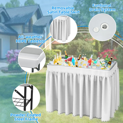 SHAREWIN Folding Ice Cooler Table, Skirt &Drain Hose Plastic Chill Table to Keep Drinks Cool, Portable Foldable Self-Serving Beverage Cooling Bar for Parties, Picnics, Barbecues, Fishing(White